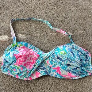 Lilly Pulitzer Pink Blue Green Floral Twist-Front Bikini Top